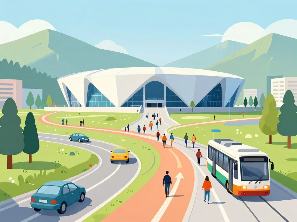 Scène accès Arena Grenoble parking tram bus