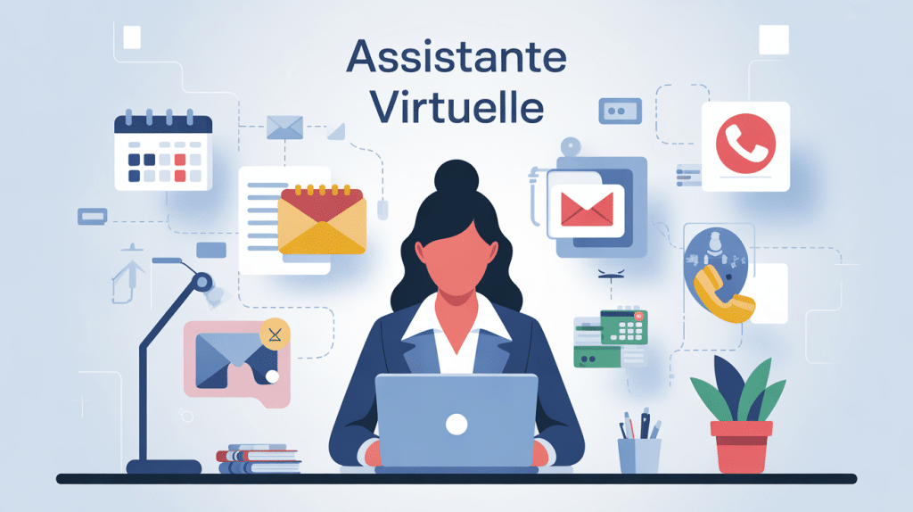 Illustration assistante virtuelle ordinateur et tâches digitales