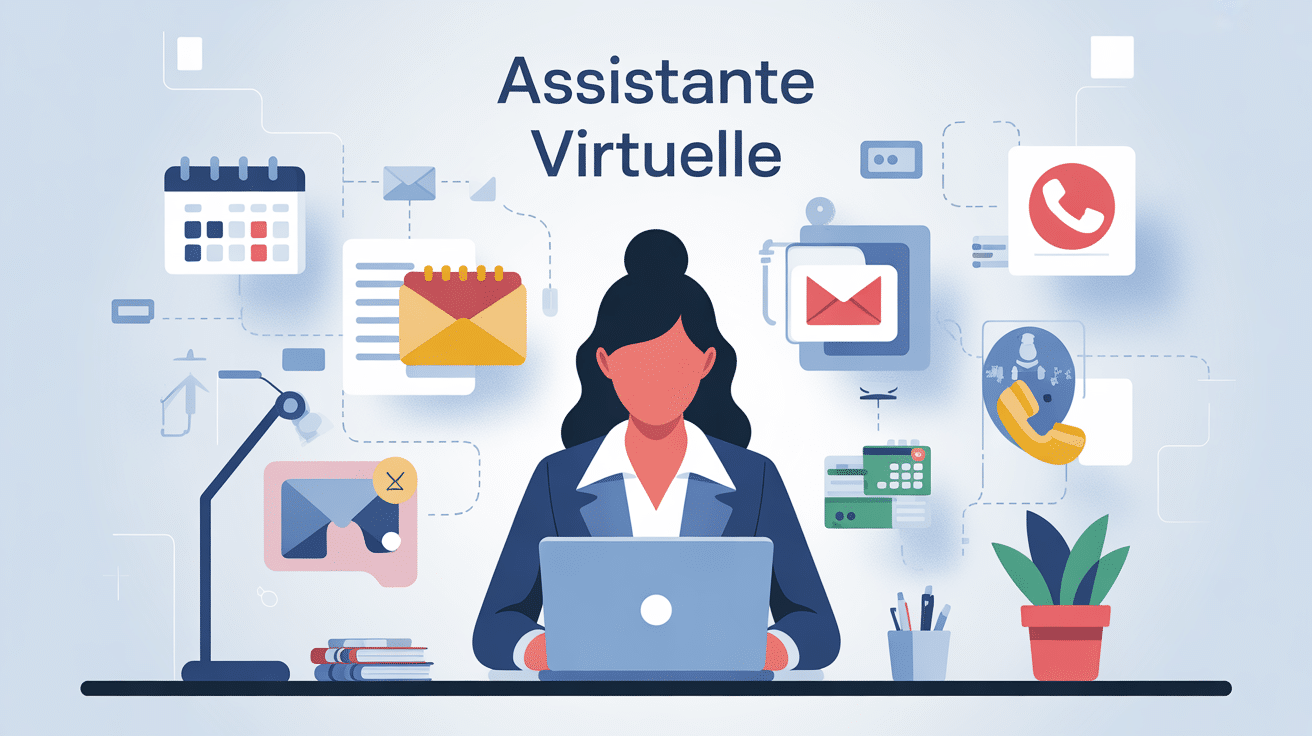 Illustration assistante virtuelle ordinateur et tâches digitales
