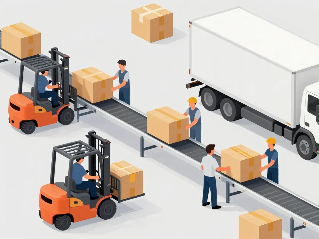 illustration déchargeant équipe déchargement marchandises