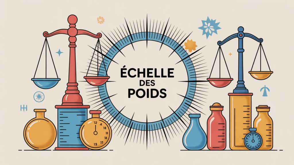 illustration centrale échelle des poids avec balances et unités