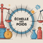 illustration centrale échelle des poids avec balances et unités