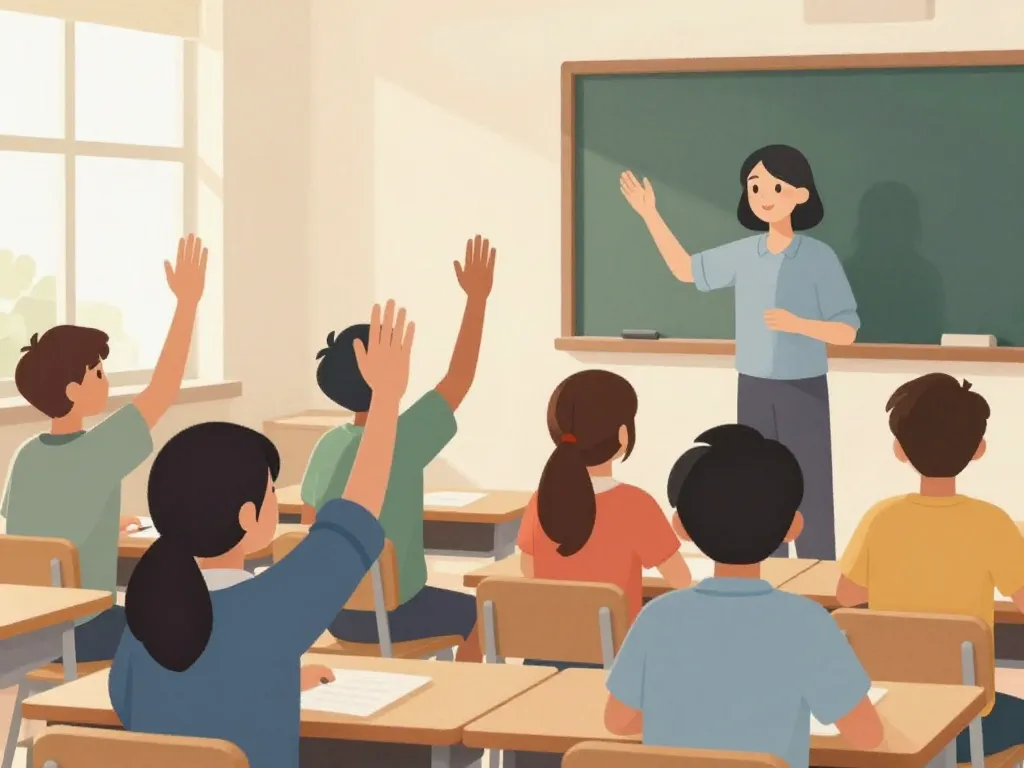 Lever la main en anglais image contexte scolaire