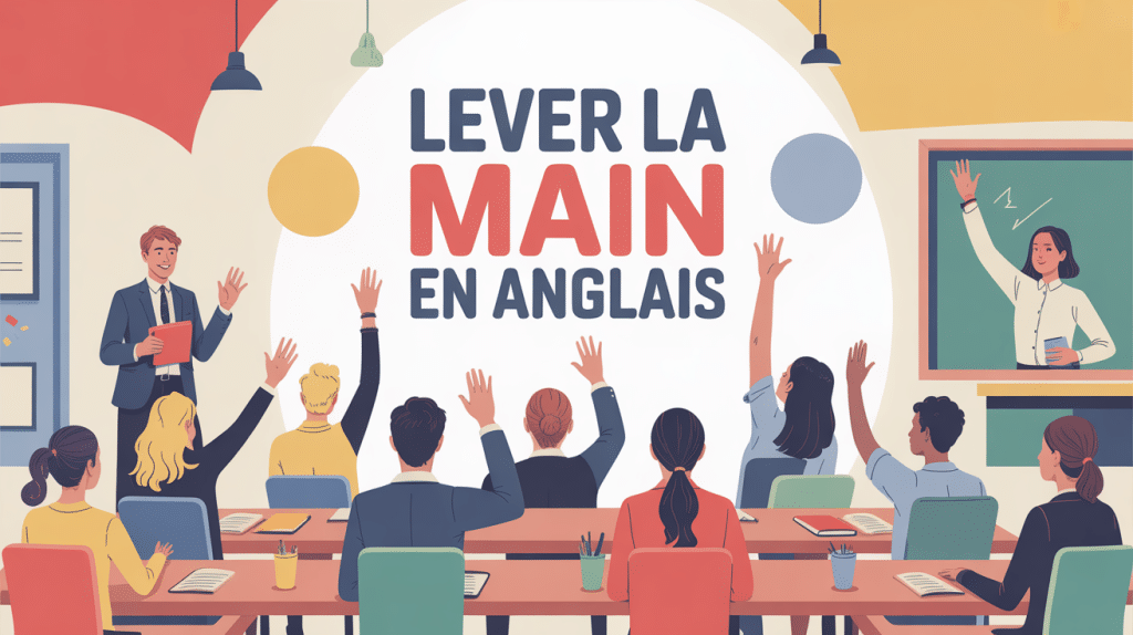 Illustration lever la main en anglais en classe et réunion
