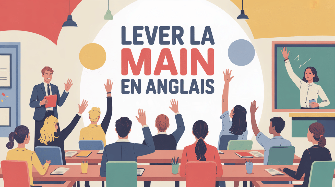 Illustration lever la main en anglais en classe et réunion