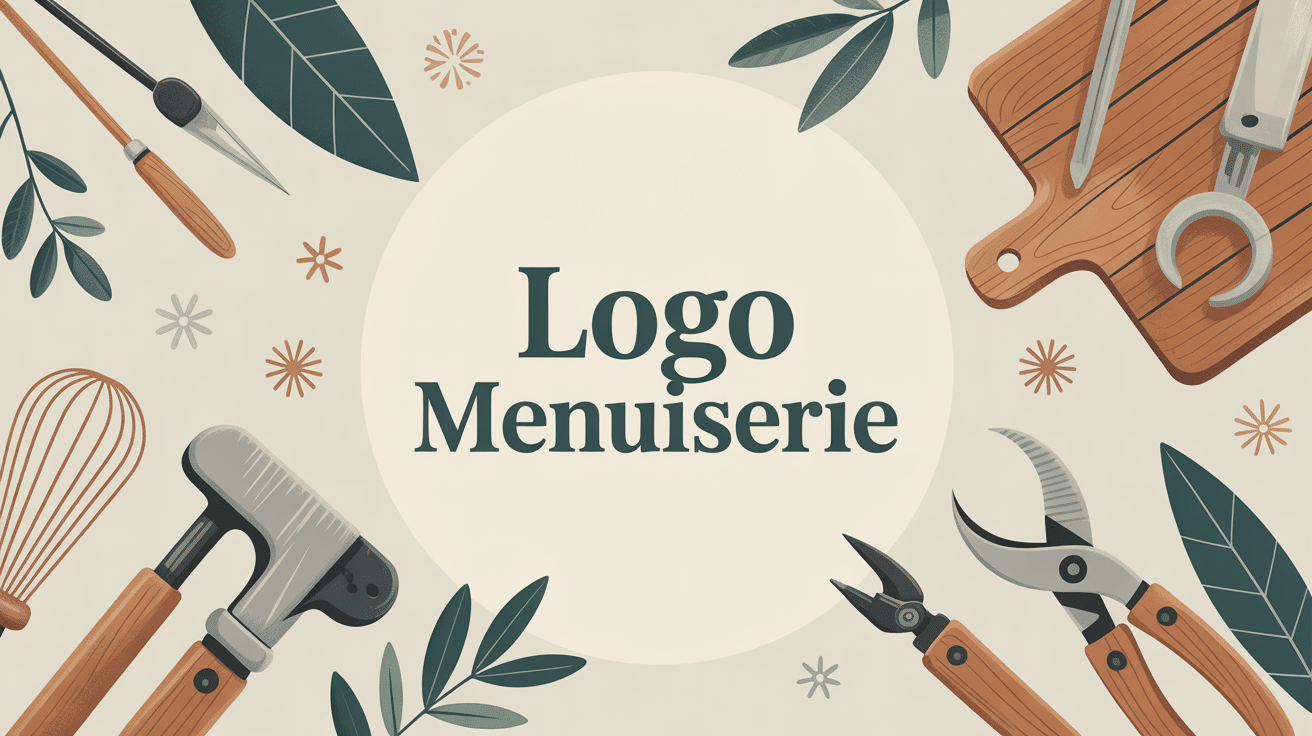 logo pour menuiserie moderne avec outils et bois