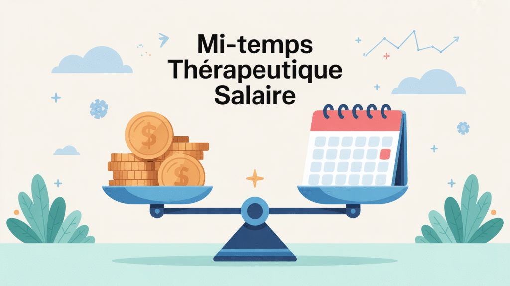 Illustration mi temps thérapeutique salaire balance pièces et calendrier