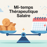 Illustration mi temps thérapeutique salaire balance pièces et calendrier