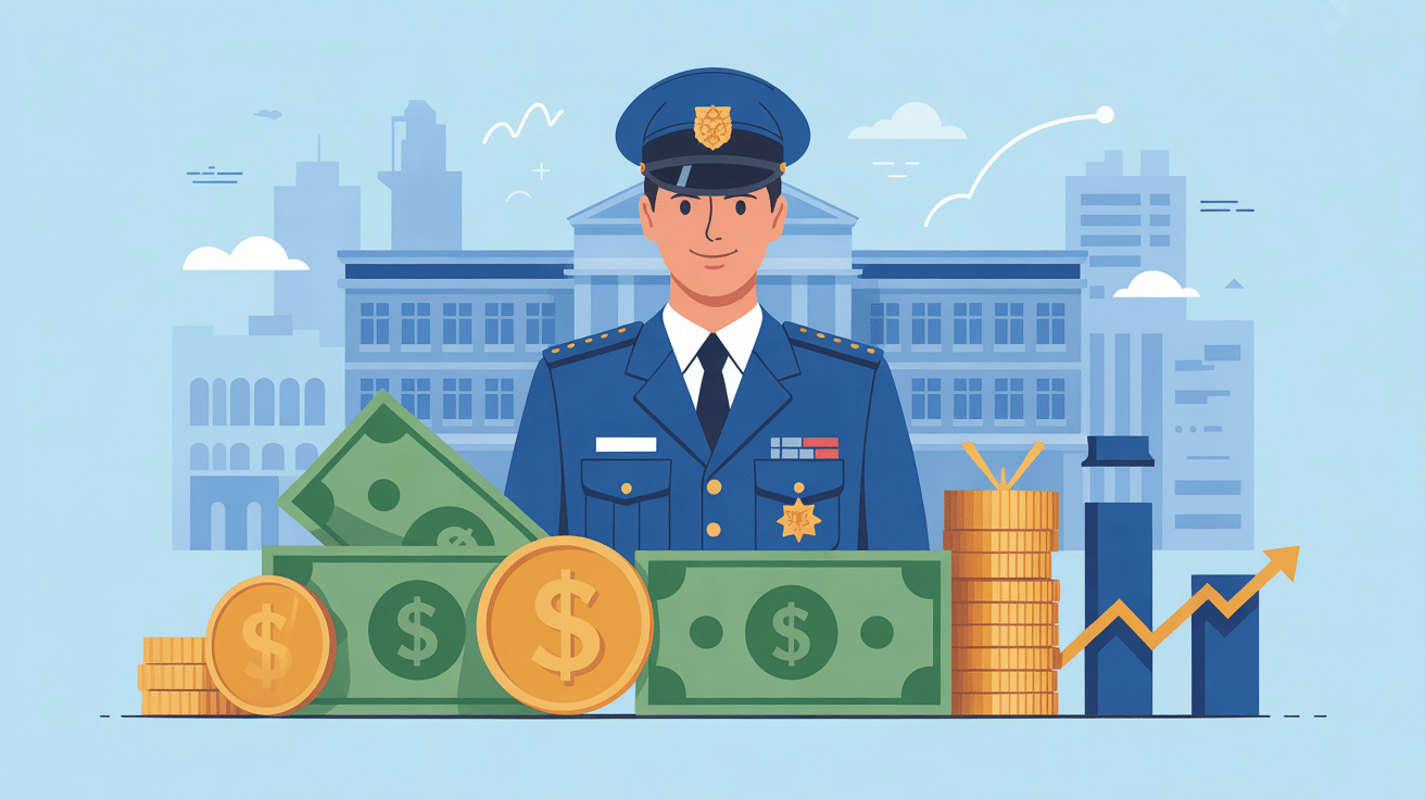 salaire gendarme visuel modernisé avec gendarme, argent et caserne