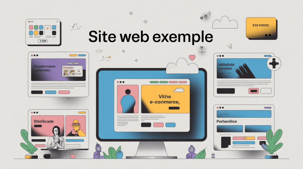 Illustration site web exemple avec vitrine ecommerce portfolio