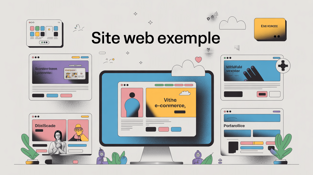 Illustration site web exemple avec vitrine ecommerce portfolio