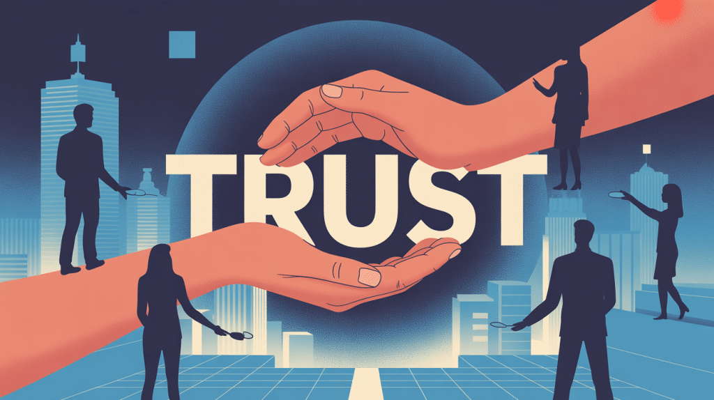 Illustration trust definition silhouettes ville numérique