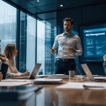 bid manager présente un dossier en réunion