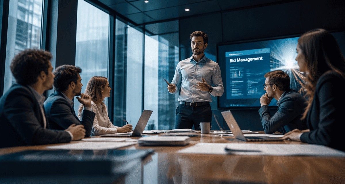 bid manager présente un dossier en réunion