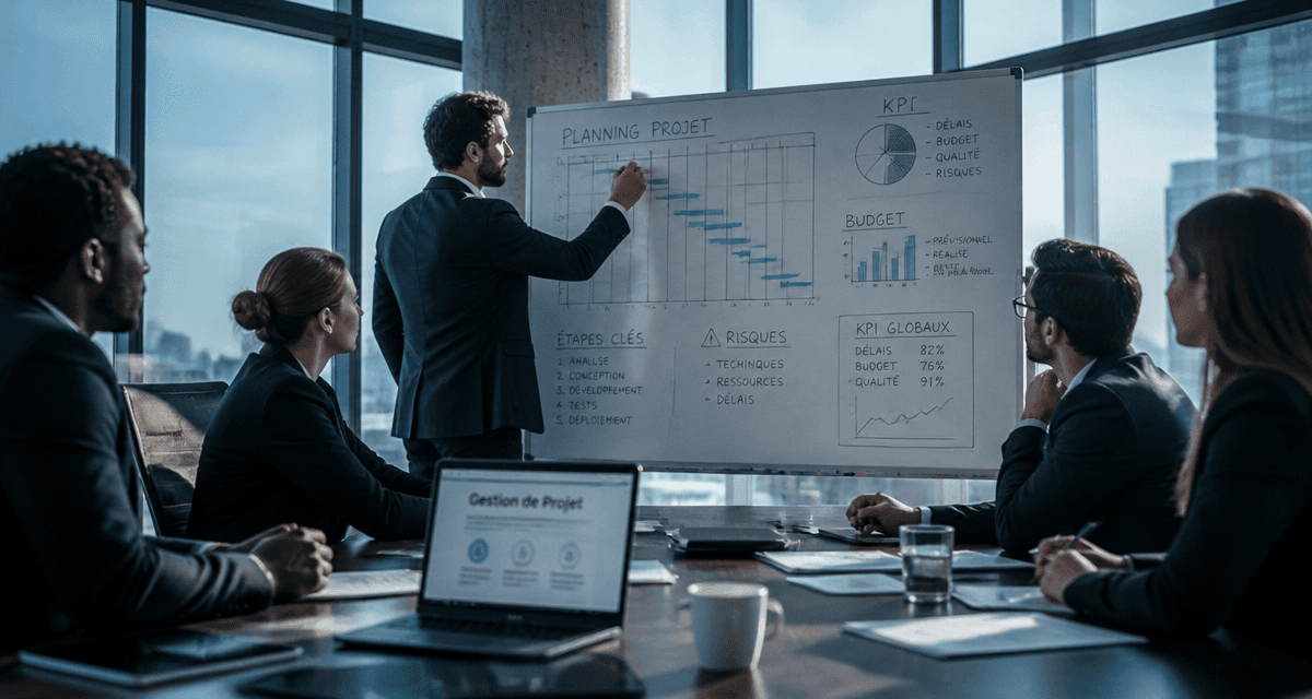 consultant en gestion de projet animant une réunion