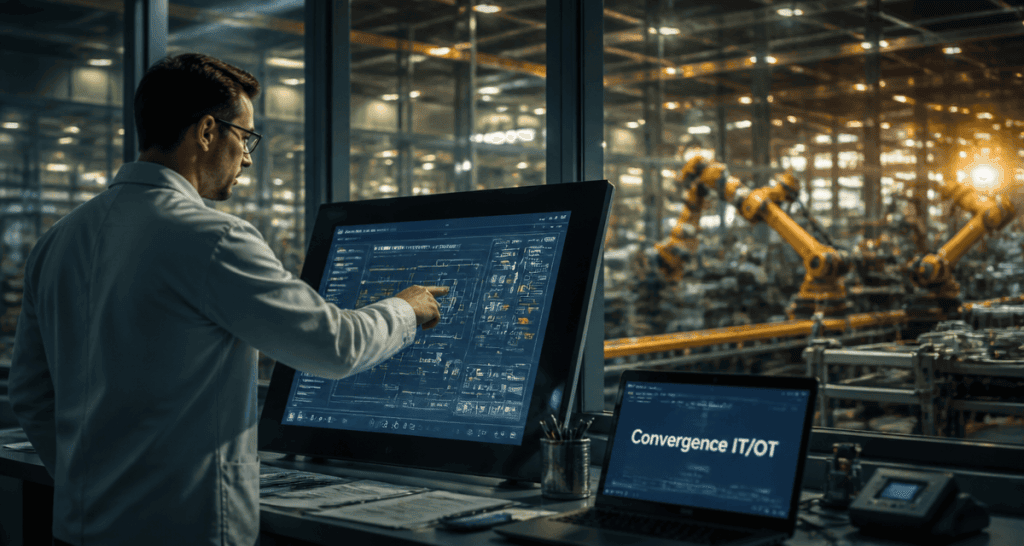 Ingénieur surveillant convergence IT OT en salle de contrôle
