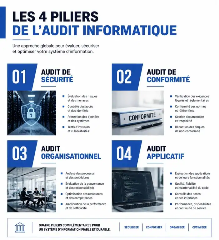 Infographie des différents types d'audit informatique en entreprise