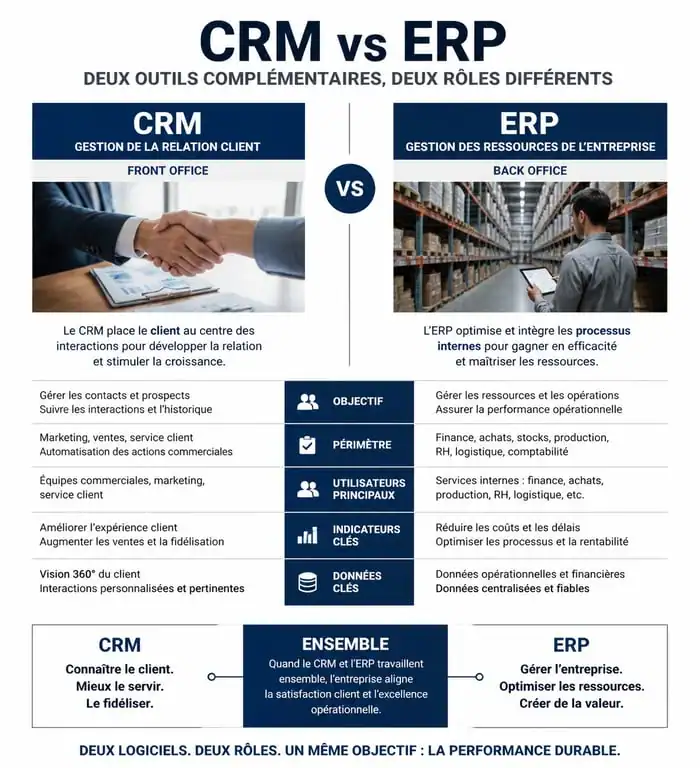 Infographie comparative CRM vs ERP pour choisir le bon outil de gestion d'entreprise