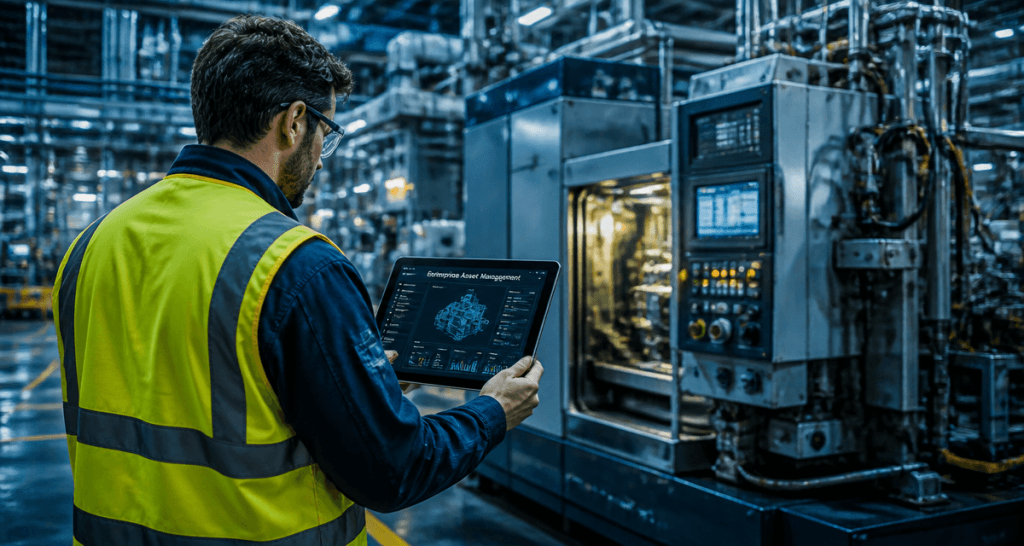 technicien utilisant enterprise asset management en atelier