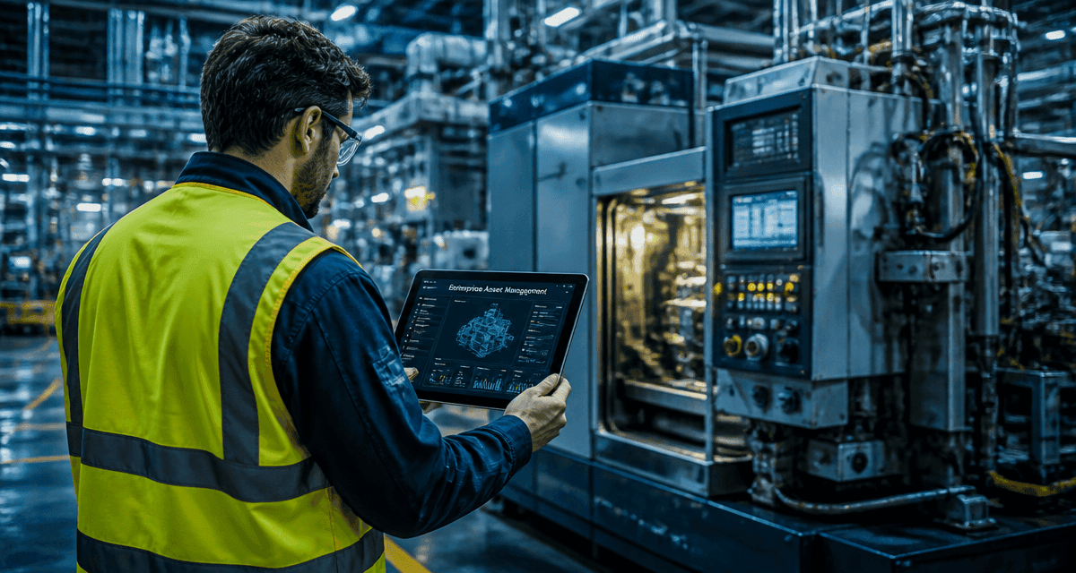 technicien utilisant enterprise asset management en atelier