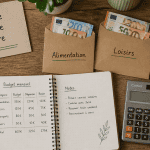 enveloppe budgétaire sur bureau avec billets et calculatrice