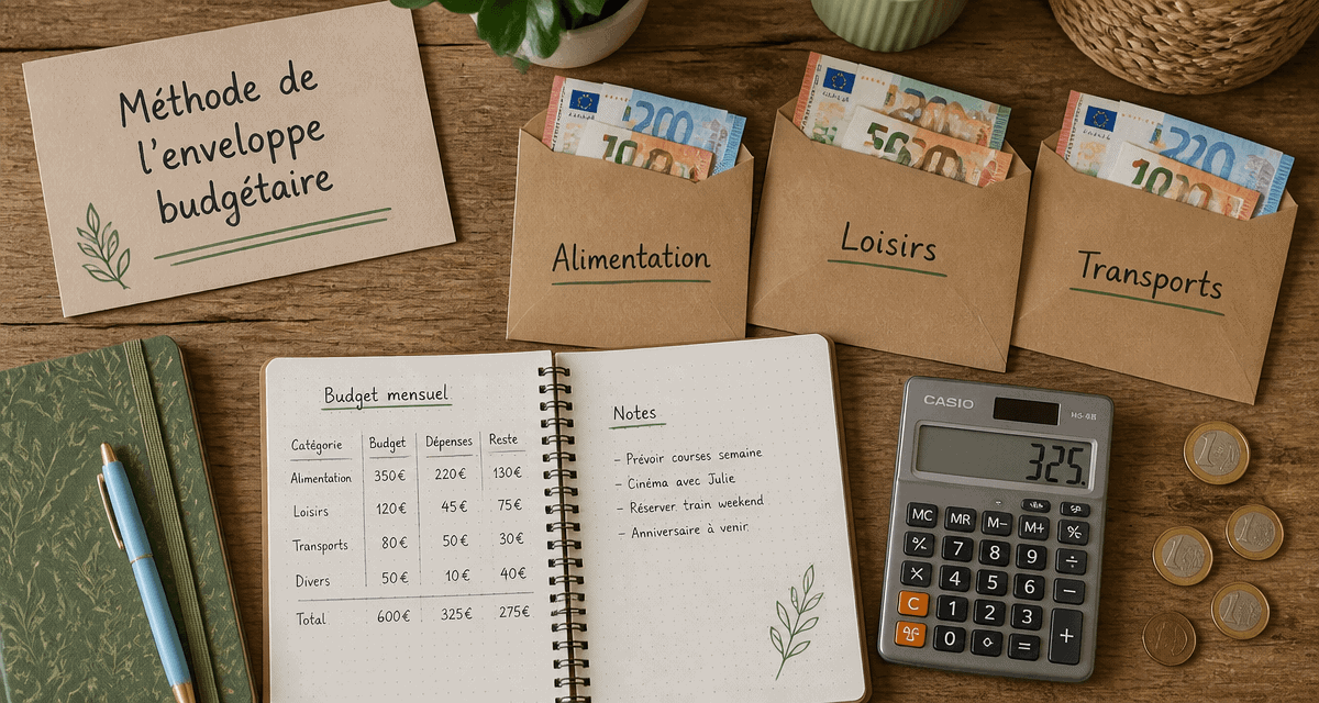 enveloppe budgétaire sur bureau avec billets et calculatrice