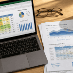 exemple plan de charge sur bureau avec ordinateur et graphiques