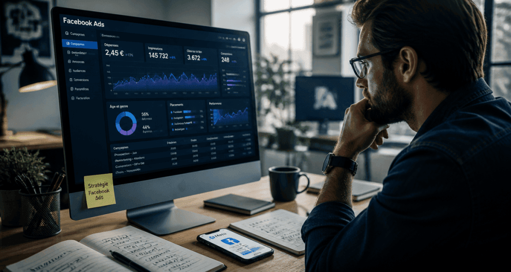 facebook ads expert devant tableau de bord