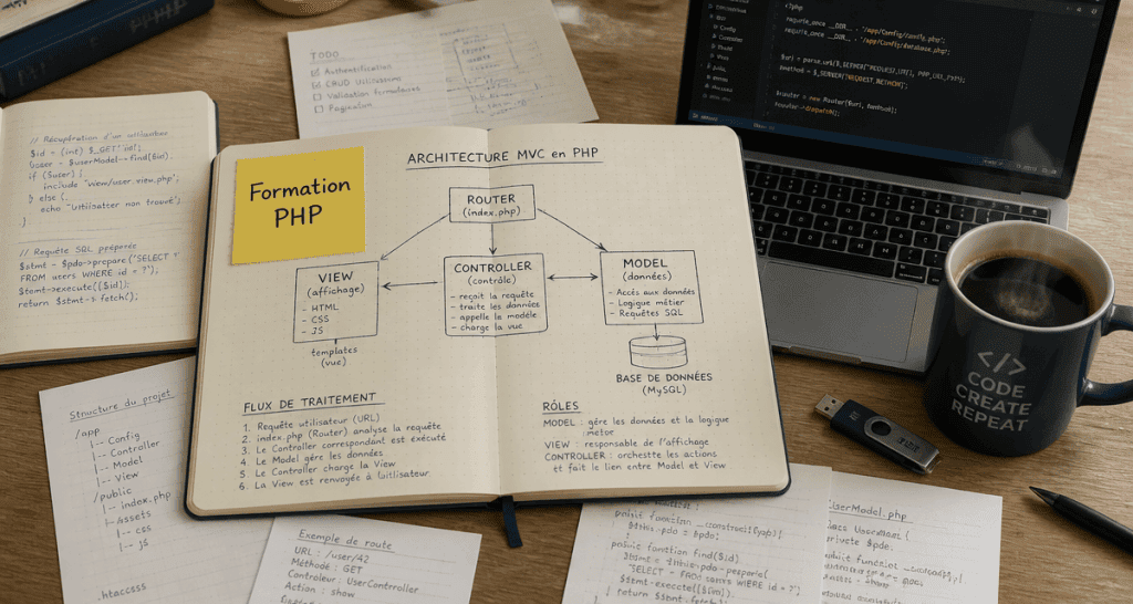 formation en php schéma mvc carnet bureau
