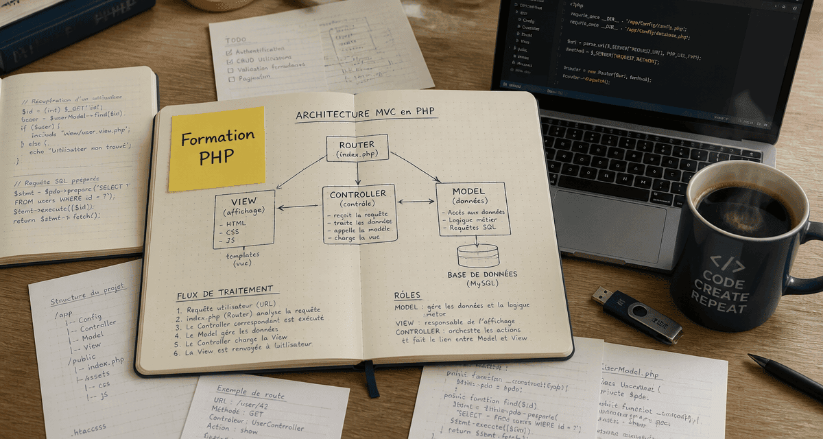 formation en php schéma mvc carnet bureau