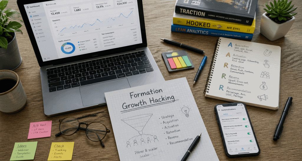Bureau avec outils formation growth hacking