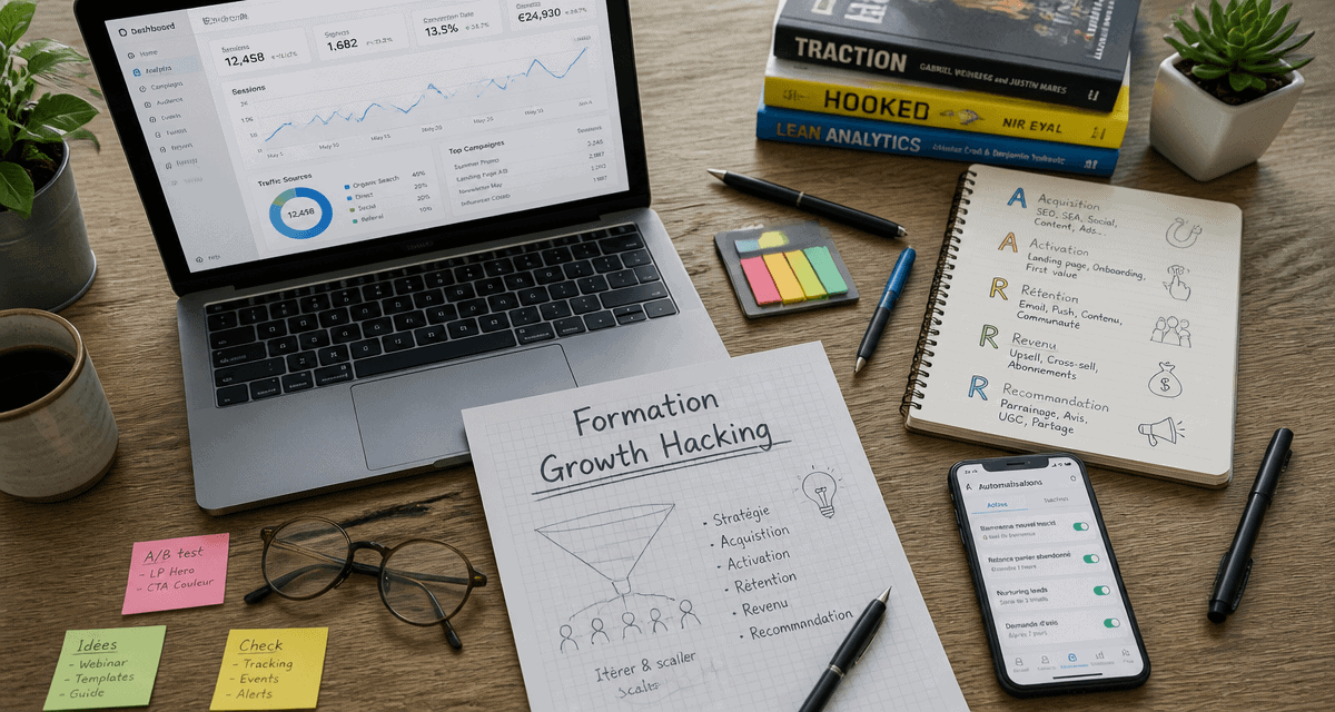 Bureau avec outils formation growth hacking
