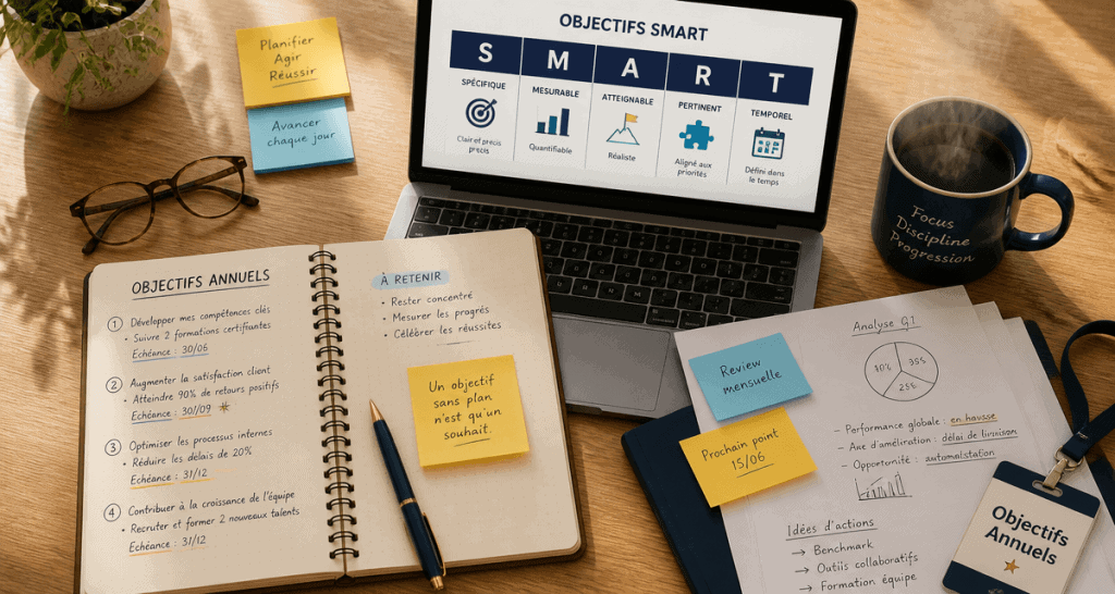 objectifs entretien annuel carnet notes ordinateur