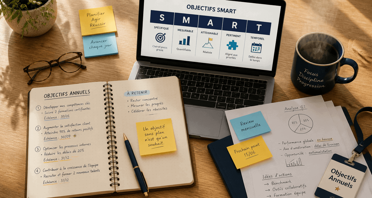 objectifs entretien annuel carnet notes ordinateur