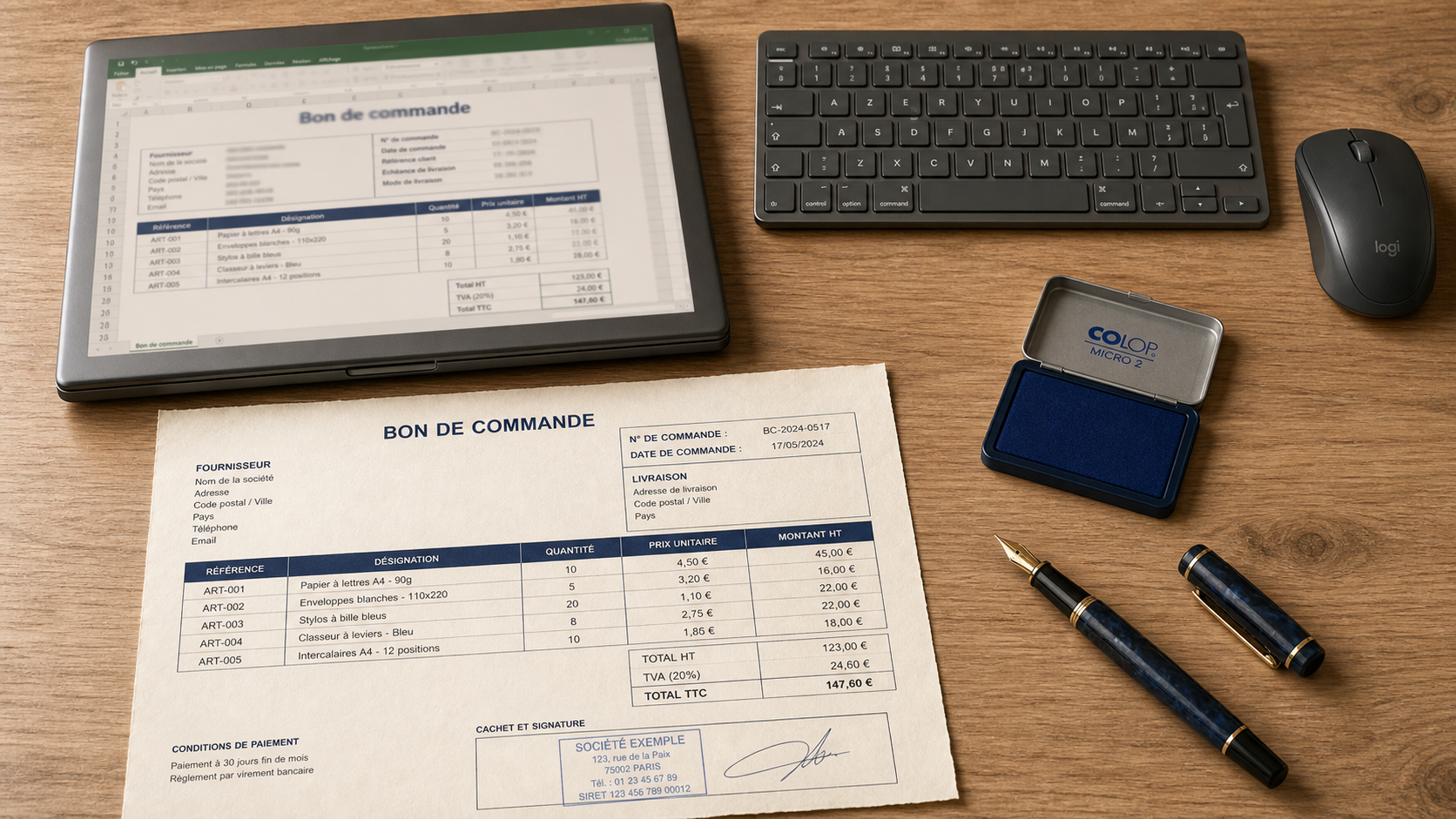 Bon de commande sur excel : modèle Excel, tableau et papier