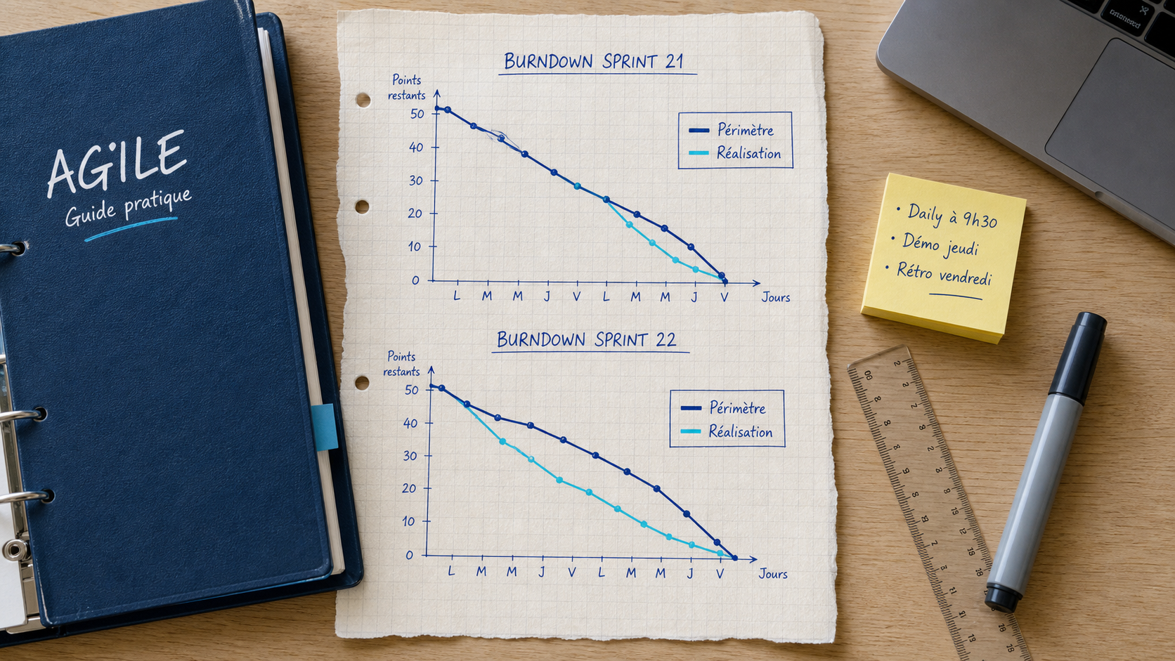 burn up chart Agile : périmètre et avancement