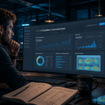 Consultant CRO marketing analysant des données sur écran