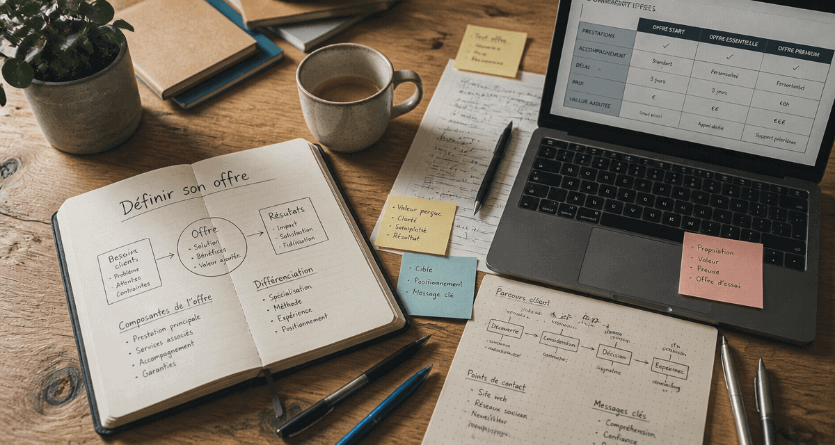 définir son offre, bureau, carnet, entrepreneur
