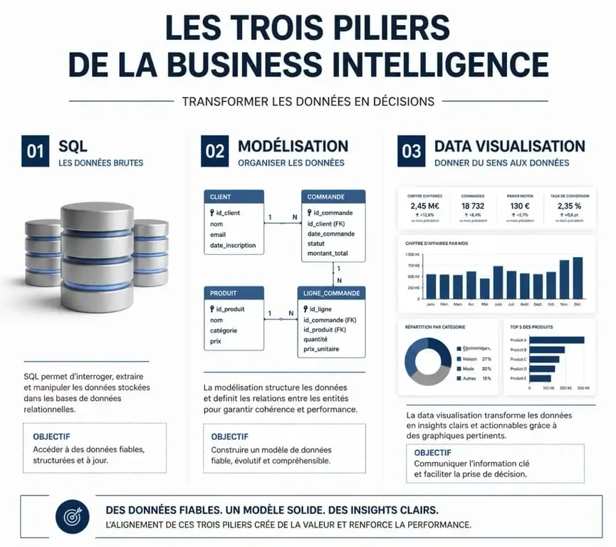 Les trois piliers de la formation BI : SQL, Modélisation et Data Visualisation