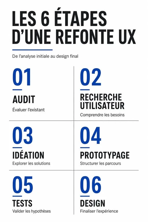 Infographie des 6 étapes clés pour réussir une refonte UX de site web