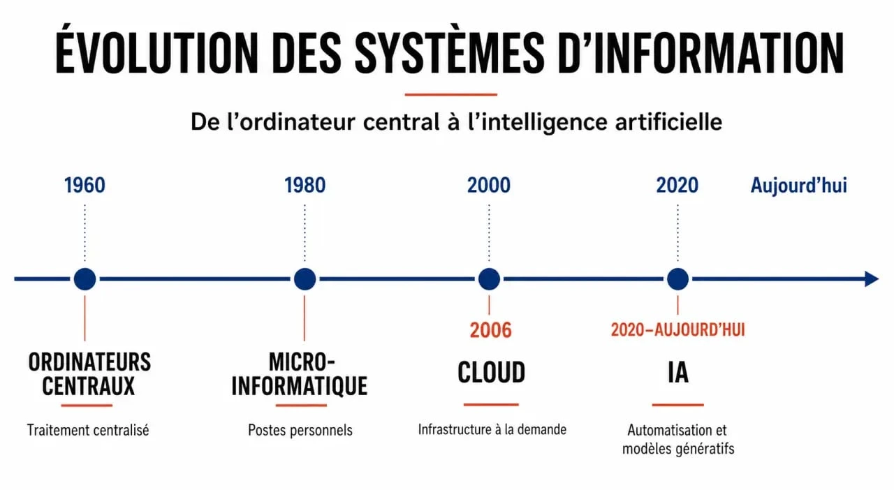 Infographie illustrant l'évolution du système d'information de 1960 à nos jours