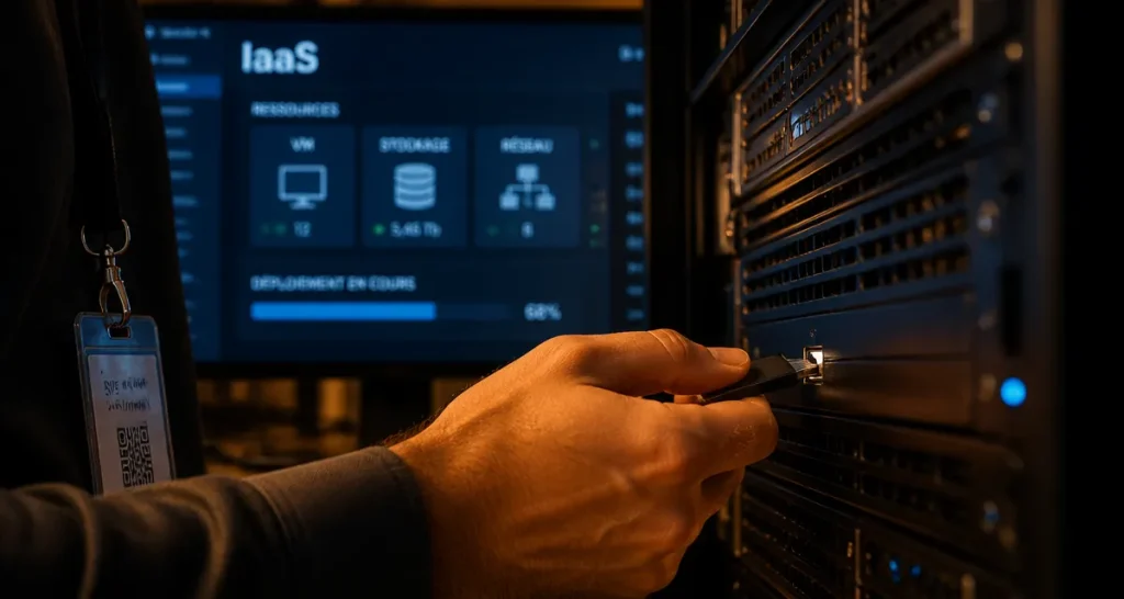 Infrastructure as a service : clé USB insérée sur serveur rack