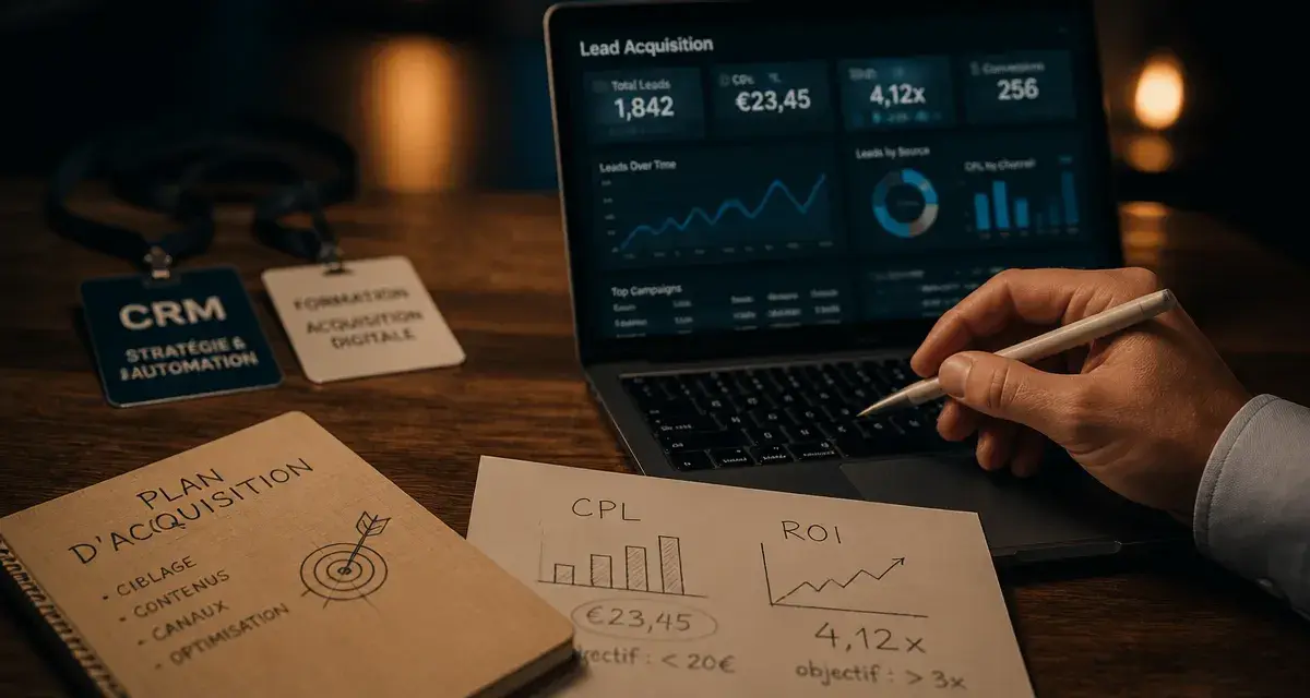 Lead acquisition marketing : graphiques CPL/ROI et tableau de bord pour convertir des prospects en clients