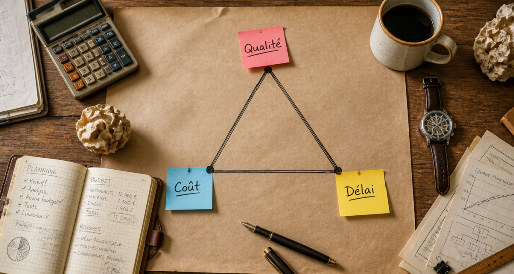 triangle qualité cout délai sur bureau chef de projet