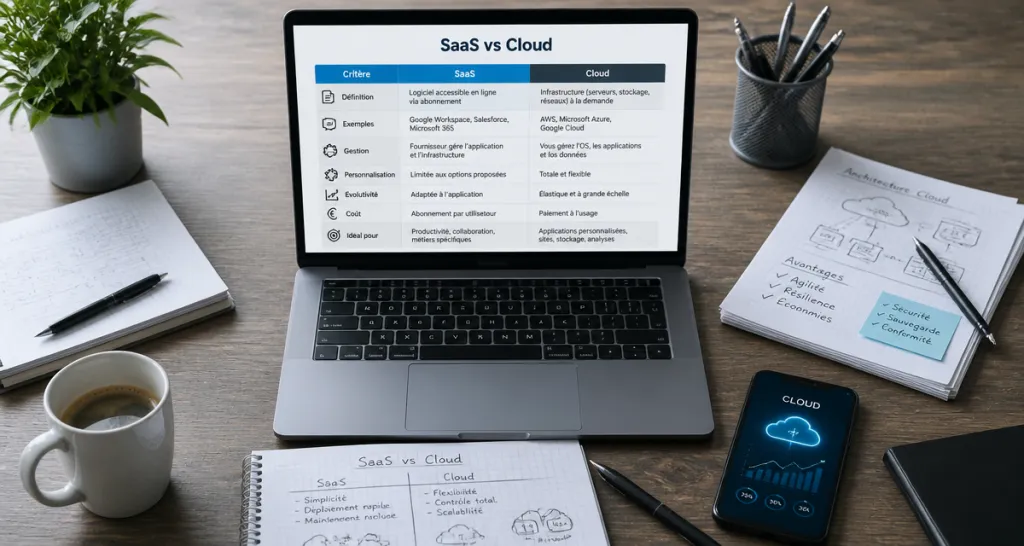 Comparatif SaaS Cloud sur bureau moderne