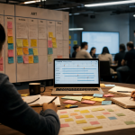 safe scrum : équipe en réunion avec Program Board et ART, passage à l’échelle
