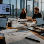 Réunion sur tarif agence communication en bureau moderne