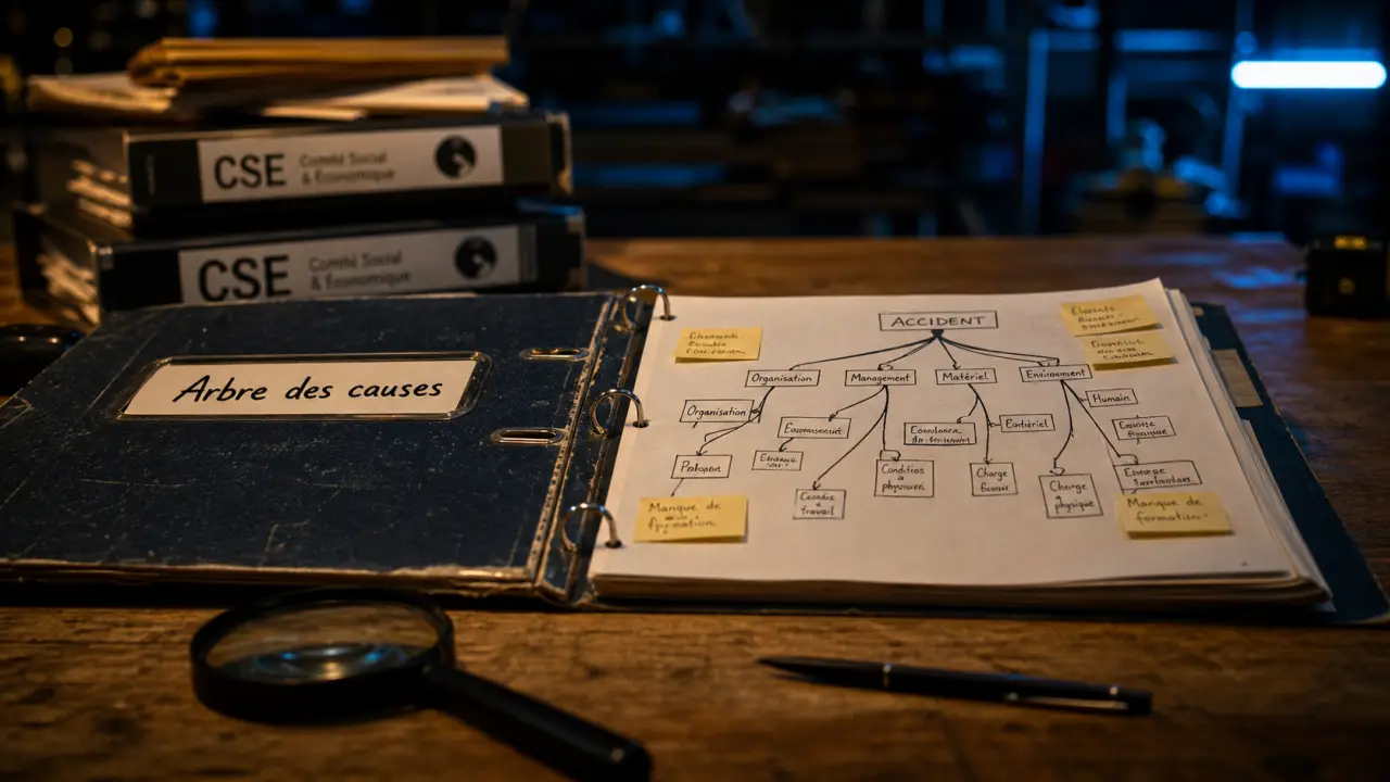 Arbre des causes : schéma sur papier pour analyser les accidents