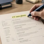 cv sans photo légal sur table, main au surligneur
