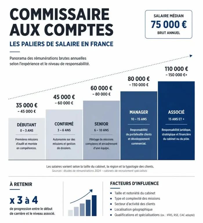Infographie sur l'évolution du salaire commissaire aux comptes selon l'expérience